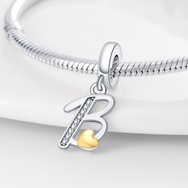 A-Z Alphabet Charms Pendant, 925 Silver, Bead Charms for Women, Compatible with European Bracelets and Necklace, Sterling Silver