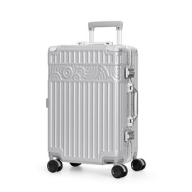 Krute Carry On Luggage with Aluminum Frame Zipperless Luggage with 8 Wheels 20inch Hard Shell Suitcase with PC+ABS TSA Lock 4 Metal Corner Silver