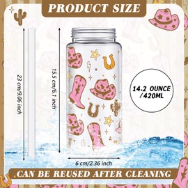 Qinyoung 24 Pcs Western Cowgirl Cowboy Plastic Tumbler 14.2 oz Reusable Cups with Lids and Straws Beer Can Iced Coffee Cup for Preppy Party Decoration Women Cowgirl Gift (Pink Brown,Classic Style)