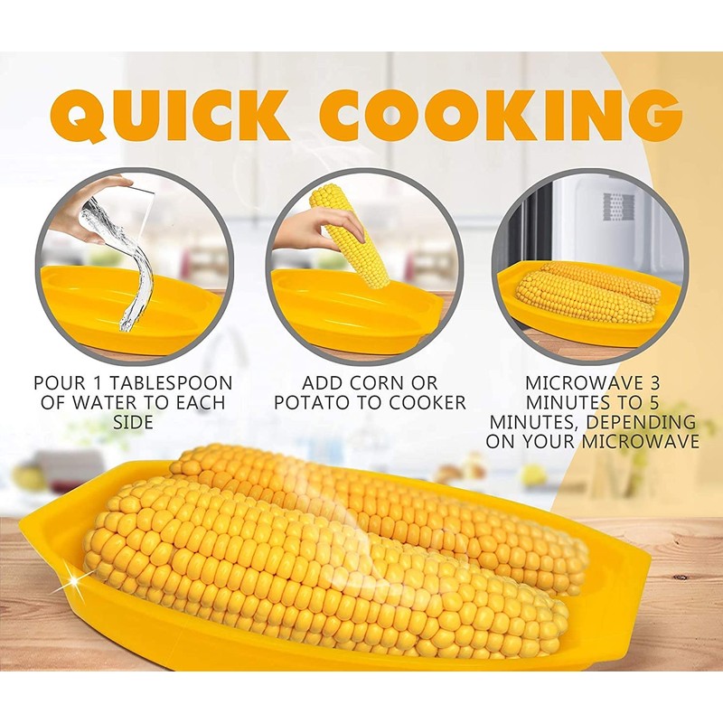 Sweet Corn Microwave Cooker/Corn Steamer with Vented Lid - Yellow