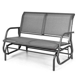 Tangkula 2 Person Patio Glider, Outdoor Swing Bench, Rocker Glider Loveseat Chair with Heavy-Duty Steel Frame, Breathable Seat Fabric, Rocking Lounge Chair for Poolside, Garden, Backyard, Porch (Gray)