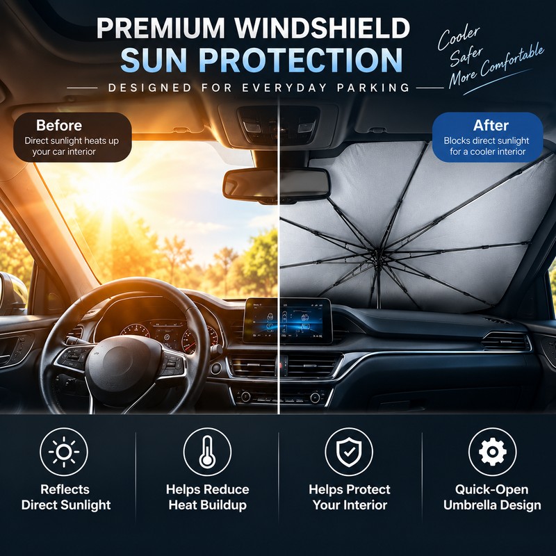 Premium Car Windshield Sun Shade Umbrella for Parked Cars –