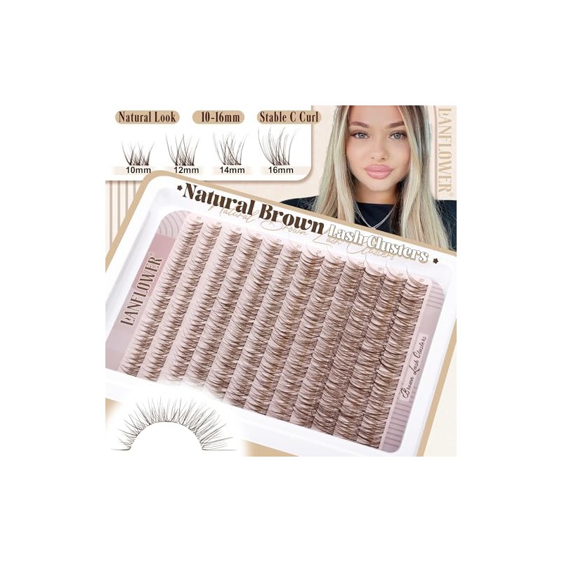 Kit de extensiones de pestañas naturales de Lanflower, marrón, en