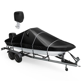 1200D Trailerable Boat Cover, 20-22 ft Waterproof Windproof UV Resistant Heavy Duty Marine Grade Canvas with Motor Cover, Fits V-Hull, Tri-Hull, Bass Boats, Fish & Ski, Runabout