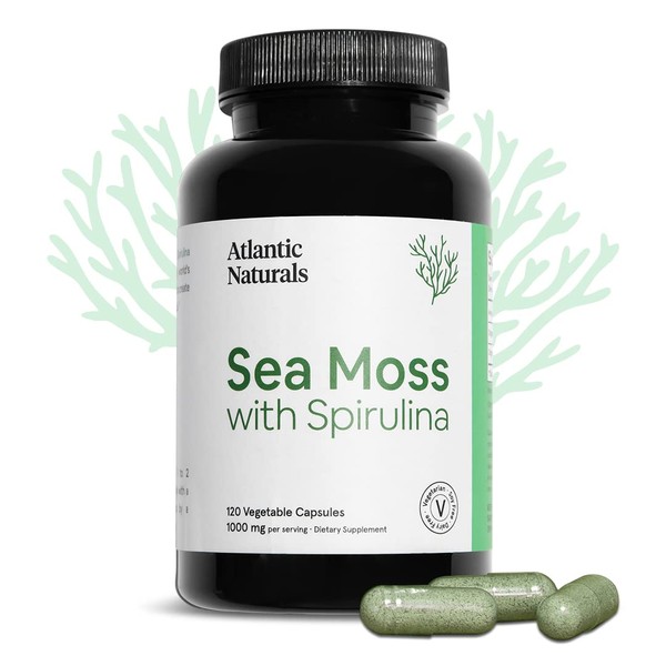 Atlantic Naturals Organic Sea Moss with Spirulina Superfood Capsules | Support Healthy Iron, Immune Health, and Energy | 120 Irish Moss Caps per Bottle | Alternative to Sea Moss Gel, Sea Moss Powder