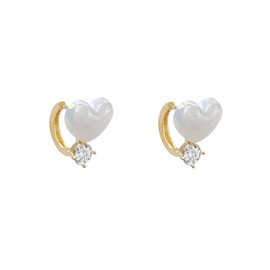 MIKAMU Pearl Ring Earrings, Popular, Finest, Zirconia, 18K Gold, RGP, Popular, Heart, Hypoallergenic, Gift, Includes Exclusive Box, Silver Stainless Steel