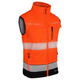 Beeswift - Two Tone Hi Vis Gilet - Orange and Black Work Gilet with Multiple Pockets and 100% Softshell Polyester Bonded Fabric - Medium Weight Bodywarmer with Segment Tape and More - Size 3XL