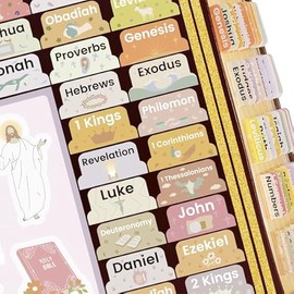 Bible Tabs with Unique Stickers, Laminated Bible Tabs for Women & Men, Christian Gifts, Boho Theme, Large Print Bible Tabs for Easy Navigation, Bible Book Index Tabs Labels, Bible Study Supplies