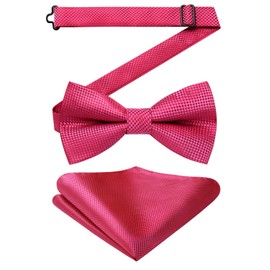 Enlision Men's Pink Bow Tie and Pocket Square Set Pre Tied Bow Tie for Wedding Party Business Solid Color