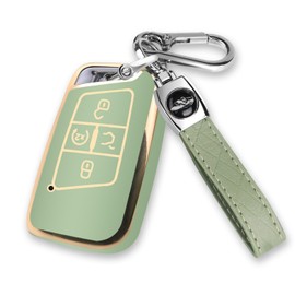 MILD EAST for Volkswagen Key Fob Cover with Keychain, Soft TPU Car Key Shell Case Holder for 2018-2022 Atlas Golf Alltrack Atlas Jetta Passat Arteon Tiguan Smart 4 Button Remote Accessories, Green