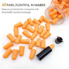Soft Foam Ear Plugs with Aluminum Carry Case, 60 Pairs - 38db Noise Reduction Sponge Earplugs Noise Cancelling Ear Plugs for Sleeping, Travel, Concerts, Studying, Work, Loud Noise (Orange)