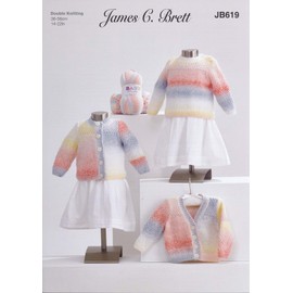 James C Brett JB619 Knitting Pattern Baby Childrens Sweater and Cardigan in Baby Marble DK
