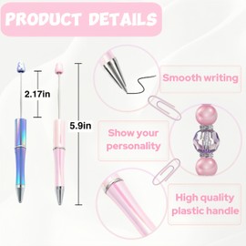 KUNHEHO Beadable Pens 12 Pcs Gradient Colors Shiny Fancy Pens Bulk for Women Focal Beads Pens Retractable Ballpoint Cool Cute Pens for Tween Girls DIY Small Thank You Gifts