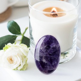 DUQGUHO Amethyst Crystal Stone 2.4'' Purple Palm Stone Natural Healing Crystal Gemstone Worry Stone Energy Balancing Polished Stones Blessing Gifts Boho Pocket Stone 1PCS