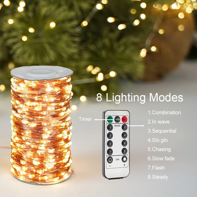 RESNICE 328FT Long Warm White Plug in Fairy Lights 1000