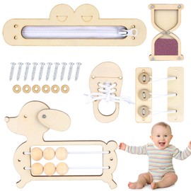 FENYW Wooden Busy Board, Pack of 5 Wooden Montessori Busy Board Accessories, DIY Practical Skills Learning Toy for Preschool Children, Activity Board Accessories for Toddlers for 1-6 Years