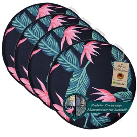 SILUK Cosy Felt Seat Cushion, Chair Cushion, Diameter 36 cm, Comfortable, Washable, Set of 4, Grey, Black, for Bench, Chair (Flower - Pink)