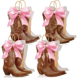 Tioncy 24 Pcs Cowboy Cowgirl Boots Paper Bags Western Theme Party Decorations Wild West Kraft Gift Bags with Handle Rodeo Boot Goodie Bag for Bachelorette Last Rodeo (Cowboy Style,Brown)