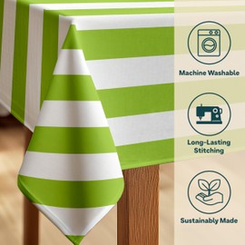 Fabric Textile Products | Lime and White Stripe Tablecloth | Cabana Round Tablecloth | 120" Round | Machine Washable and Stain-Resistant for Easy Care | Made in The USA