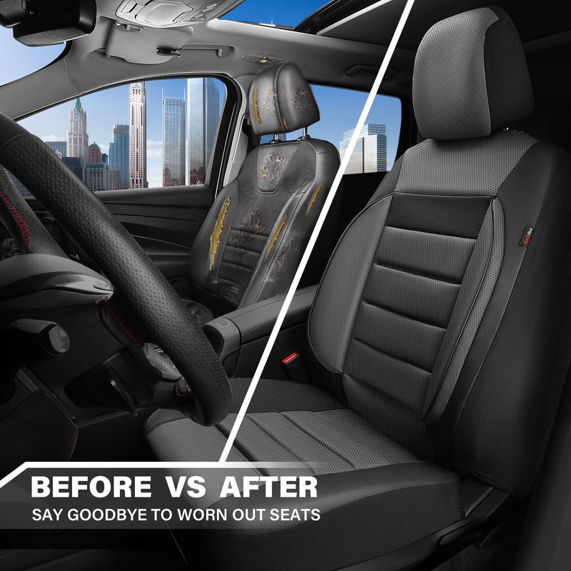 CAR PASS Leather Seat Covers Full Set Universal Water Resistant