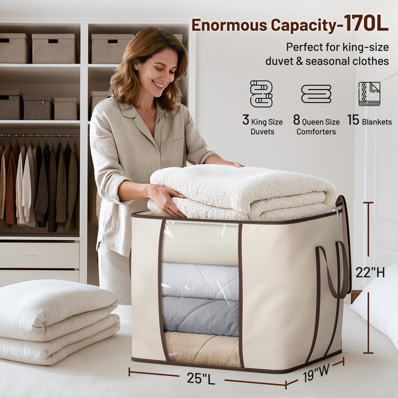 SLEEPING LAMB 170L Huge Blanket Storage Bag, Sturdy Oxford Fabric