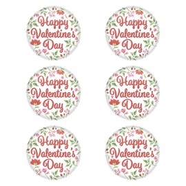Beistle 6 Piece 2" Happy Valentine's Day Party Supplies Favors Holiday Lapel Pins, Pinback Buttons, Made In USA Since 1900, Red/Green/Pink/White