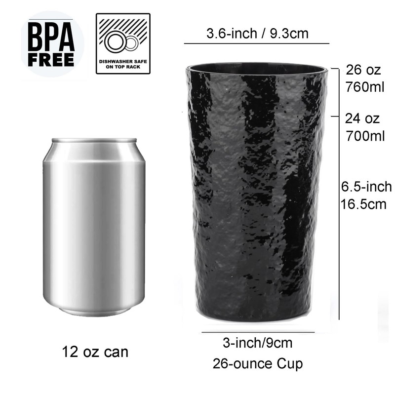 KX-WARE 26-ounce Acrylic Water Glasses Plastic Tumbler Larger Drinking Glasses,