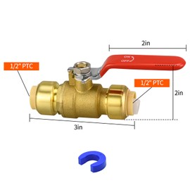 Push Fit Ball Valve, 1/2/4/10 Pack 1/2" Push-Fit Full Port Ball Valve with Disconnect Clip, Push-to-Connect Water Shut Off Valve for Hot and Cold Water, for PEX PVC or Copper Pipes (1pcs, 1/2")
