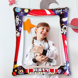 1pc Outer Space Theme Inflatable Photo Booth Selfie Frame Giant Universe Planets Astronaut Party Blow Up Picture Frame Meteorites Rocket Party Decor for Boys Girls Birthdays Party Supplies