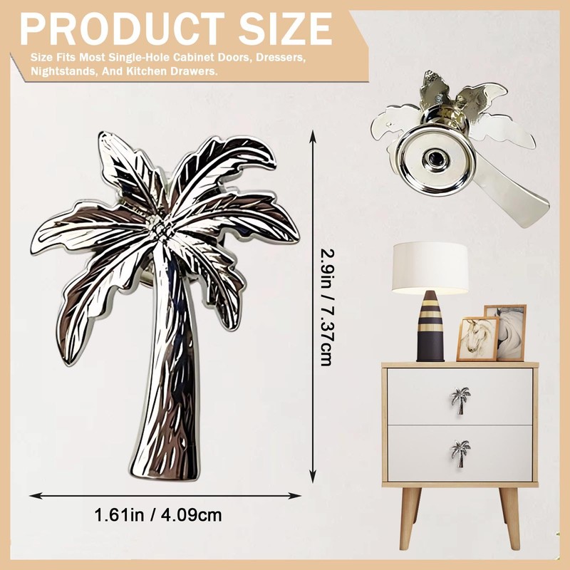 WBNYX Silver Palm Tree Cabinet Knobs - 6 Pcs Coconut
