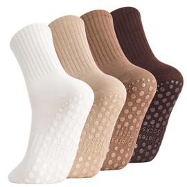Zuimei 4 Pairs Pilates Socks with Grips, Cotton Grip Sock Non Slip Yoga Socks for Ballet Barre Dance Gym Fitness Workout