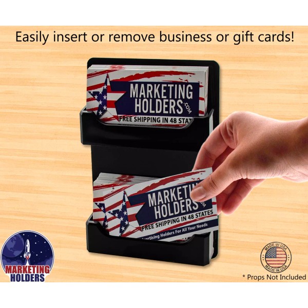 Marketing Holders Wall Business Card Holder 2 Pocket Black Acrylic