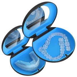 Retayn Aligner/Retainer Case with Built-in Mirror & Magnetic Lock - Premium Silicone-Lined Case Holder with Vent Holes for Aligners, Retainers, Mouth Guards - Black & Blue, Set of 2