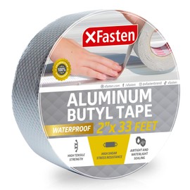 XFasten Super Waterproof Aluminum Butyl Tape, 2-Inch x 33-Foot, Aluminum Foil Tape with Butyl Rubber Adhesive for Window and Metal Roof Flashing, Patching and Gutter Leak Repair