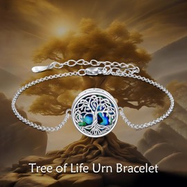POPLYKE Tree of Life Urn Bracelet 925 Sterling Silver Women's Ashes Pendant Bracelet Tree of Life Jewelry for Women Men