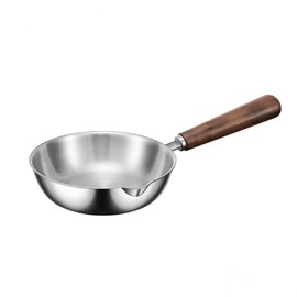 IMEEA Mini Frying Pan, 5.9 inches (15 cm), SUS304 Stainless Steel, Induction Support, Spout, Wood Handle, Walnut Wood, For One Person Lunch, Small Frying Pan