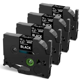 Oozmas TZe-335 Black Label Tape Replacement for Brother Label Maker Tape White on Black P-Touch TZe Tz 12mm 0.47 Laminated Work for PT-D210 PT-H110 PT-D200 PT-1750 PT-1290 Ptouch Refills, 4-Pack