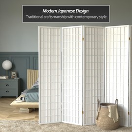 Red Lantern 6 ft. Tall Window Pane Shoji Screen-White-5 Panels Room Divider