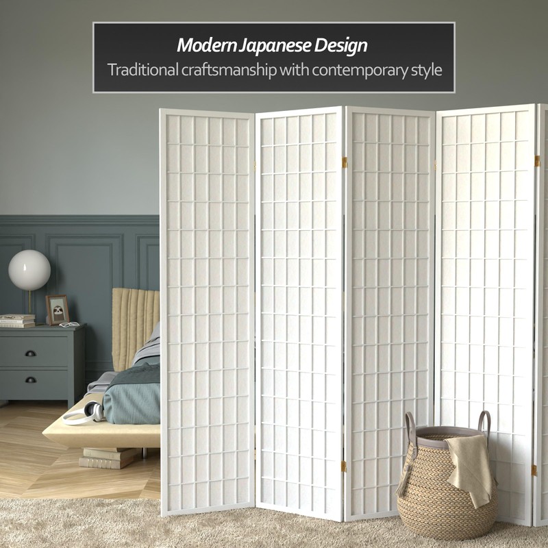 Red Lantern 6 ft. Tall Window Pane Shoji Screen-White-5 Panels