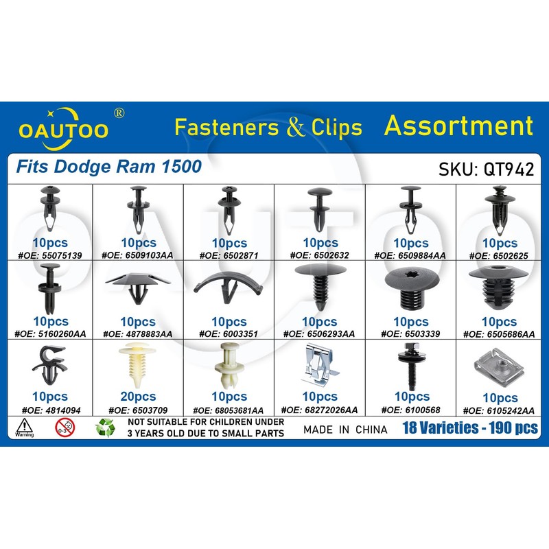 OAUTOO 190pcs for Ram 1500 2500 3500 Automotive Body Interior