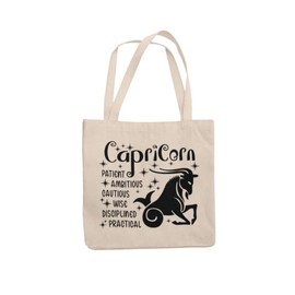 Capricorn Zodiac Signs Tote Bag - Long Handled Natural Colour Shopper with Astrology Star Sign Design