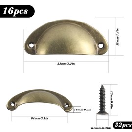 Yibaijia 16 Pcs Shell Cup Handles, Vintage Drawer Pull Handles, Semi Circle Retro Kitchen Cupboard Door Handles and Knobs, Furniture Cabinet Dresser Door Knobs Handles with Screws-Retro Yellow