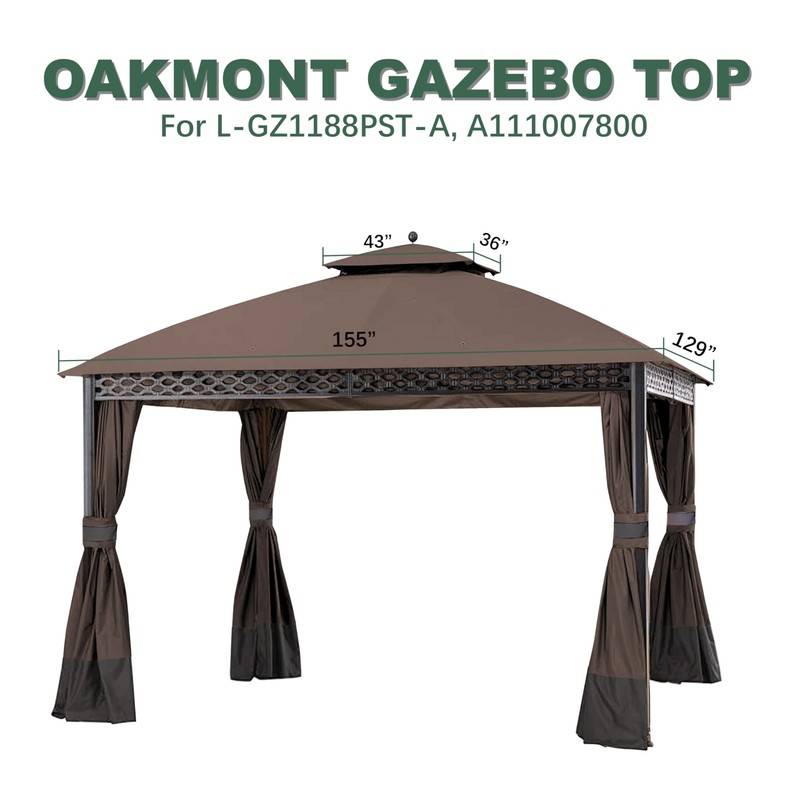 JANCANOPY Replacement Cover for 10X12Ft Oakmont Gazebo L-GZ1188PST-A,Pinehurst Gazebo L-GZ1188PST,Brown