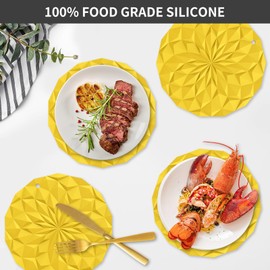 ME.FAN Silicone Trivet Mats - 4 Pack Pot Holders - 7.4'' Thickened Hot Pads for Hot pots, Pans and Dishes, Heat Resistant Silicone Trivet for Table and Counter Top Yellow