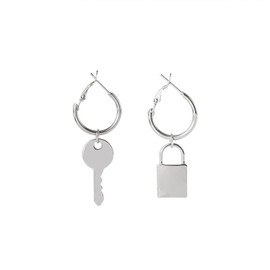 coadipress Lock Key Earrings for Women Unique Silver Plated Asymmetric Padlock Dangle Hoop Earrings Geometric Key Punk Edgy Aesthetic Jewelry (Lock Key)