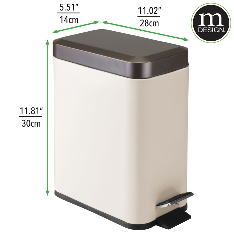 mDesign Small Modern 1.3 Gallon Rectangle Metal Lidded Step Trash