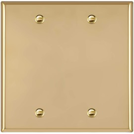 ENERLITES Blank Device Metal Wall Plate, Stainless Steel Corrosion Resistant, Size 2-Gang 4.50" x 4.57", 7702-PB, 302 Polished Brass, Gold
