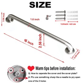 16 Inch Shower Grab Bar Satin Brushed Nickel, ZUEXT Stainless Steel Safety Grab Bar Handle, Bathroom Balance Bar, Safety Hand Rail Support - Handicap, Elderly, Injury, Senior Assist Bath Handle