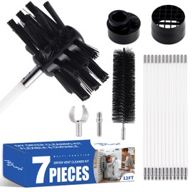 Bluesea 7 Pieces 12 Feet Dryer Vent Cleaner Kit, Reinforced Nylon Dryer Vent Cleaning Kit, Durable Dryer Vent Brush Vacuum Attachment with Flexible Lint Trap Brush, Vacuum & Dryer Adapters