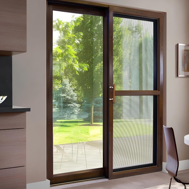 Brixwell Patio Door Handle with Brackets, Chrome Finish with Wood